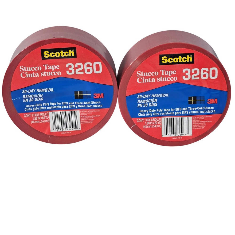 Scotch NWT Stucco Tape Red 1.88in x 60yd Heavy-Duty Poly 3260 2-Pack